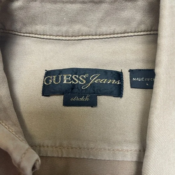 Y2K GUESS Jeans Trench Coat Women Large Khaki Cotton Outdoor Double Breasted - Picture 7 of 16